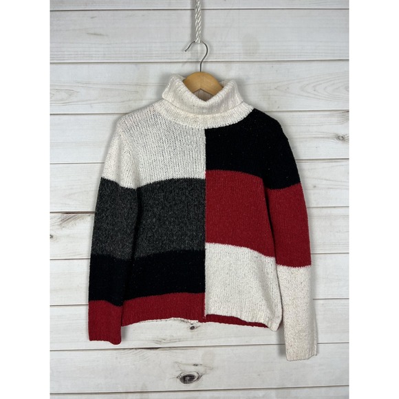 Tangents Sweaters - Tangents Sweater Womens Medium Multicolor Colorblock Turtleneck Pullover Knit